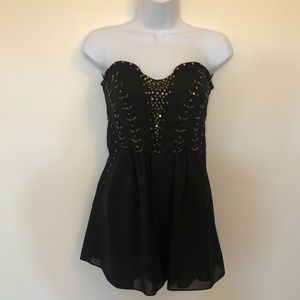 Black Romper with Brass Beads